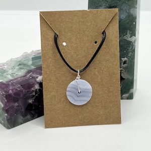 Blue Lace Agate Crystal Disc Circle Wire Wrapped Necklace, Gift for her, Crystal Jewellery, Blue Lace Agate Jewellery