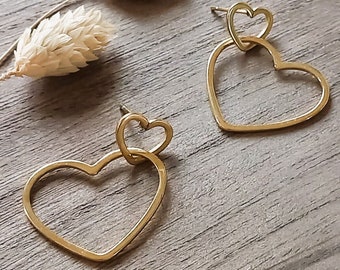 Ohrstecker Creolen Herz Edelstahl goldfarben Creole Ohrringe Ohrschmuck Doppel Herz Geschenk für Sie Herzohrringe