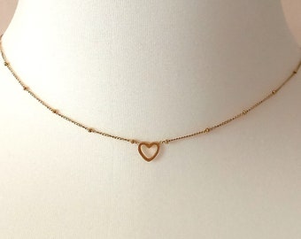 Halskette Herz Edelstahl goldfarben Herzchen Kugelkette Kette mit Anhänger minimalistisch Damen Halsschmuck Herzform Geschenk für Sie