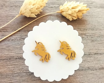 Ohrstecker Einhorn Pferd Edelstahl goldfarben Ohrringe Ohrschmuck Geschenk für Sie Mädchen Geschenkidee