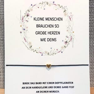 Erzieherin Geschenk Wunscharmband Herz mit Karte Kindergarten Lehrerin schlichtes Armband mit Geschenkkarte Kita Danke Abschied