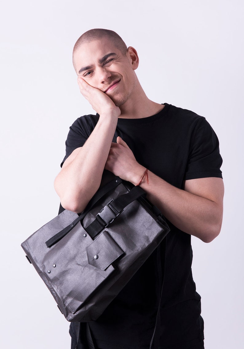 Laminated paper bag vegan leather Backpack