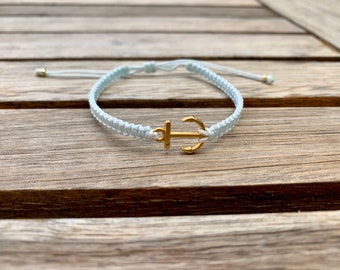 Hand-knotted bracelet with gold anchor