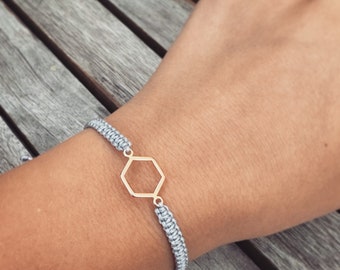 Hand-knotted bracelet “Hexagon” in rose gold