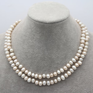 38 inch lange ketting, witte parelketting 6-8 mm, natuurlijke zoetwaterparels, bruidsparelketting, huwelijkssieraden, Moederdagcadeau--NL2246