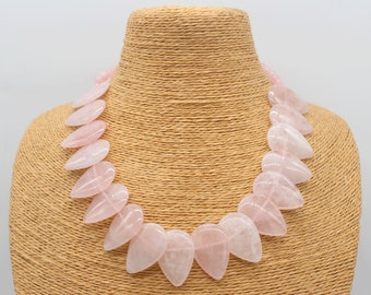 Teadrop Pink Natural Gemstone Necklace,Rose Quartz Necklace, Wedding Jewelry,Christmas Gifts,Statement Necklace-19-20inches