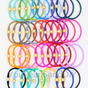 50 PCS --18 colors Rubber Bracelet,Popular Minimalist White/Gray Pearl & Silicone Rubber Waterproof Stretch Bracelet,Rubber Bracelet-W014