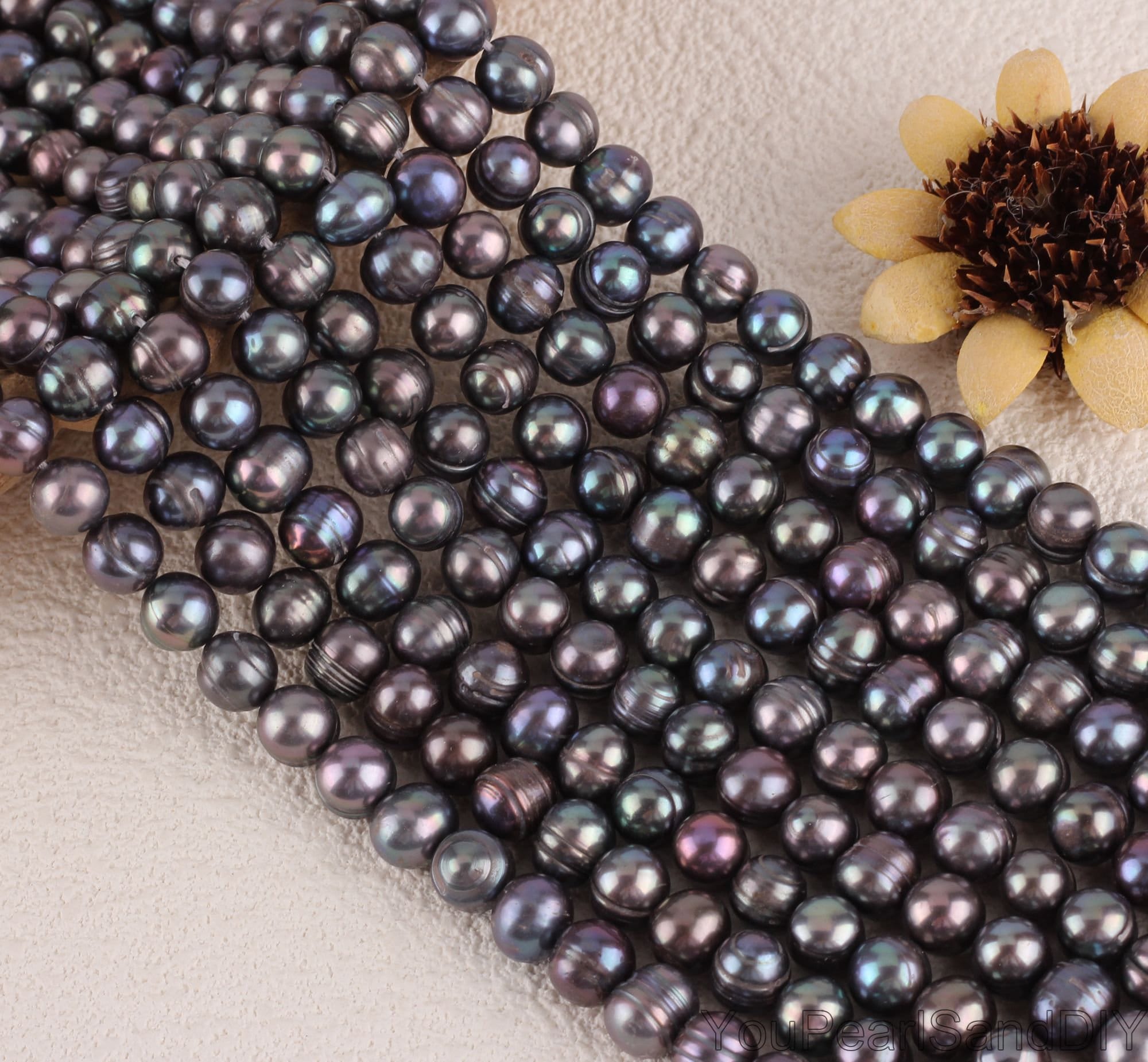 8-9mm Freshwater Peacock Black Pearls,genuine Cultured Freshwater
