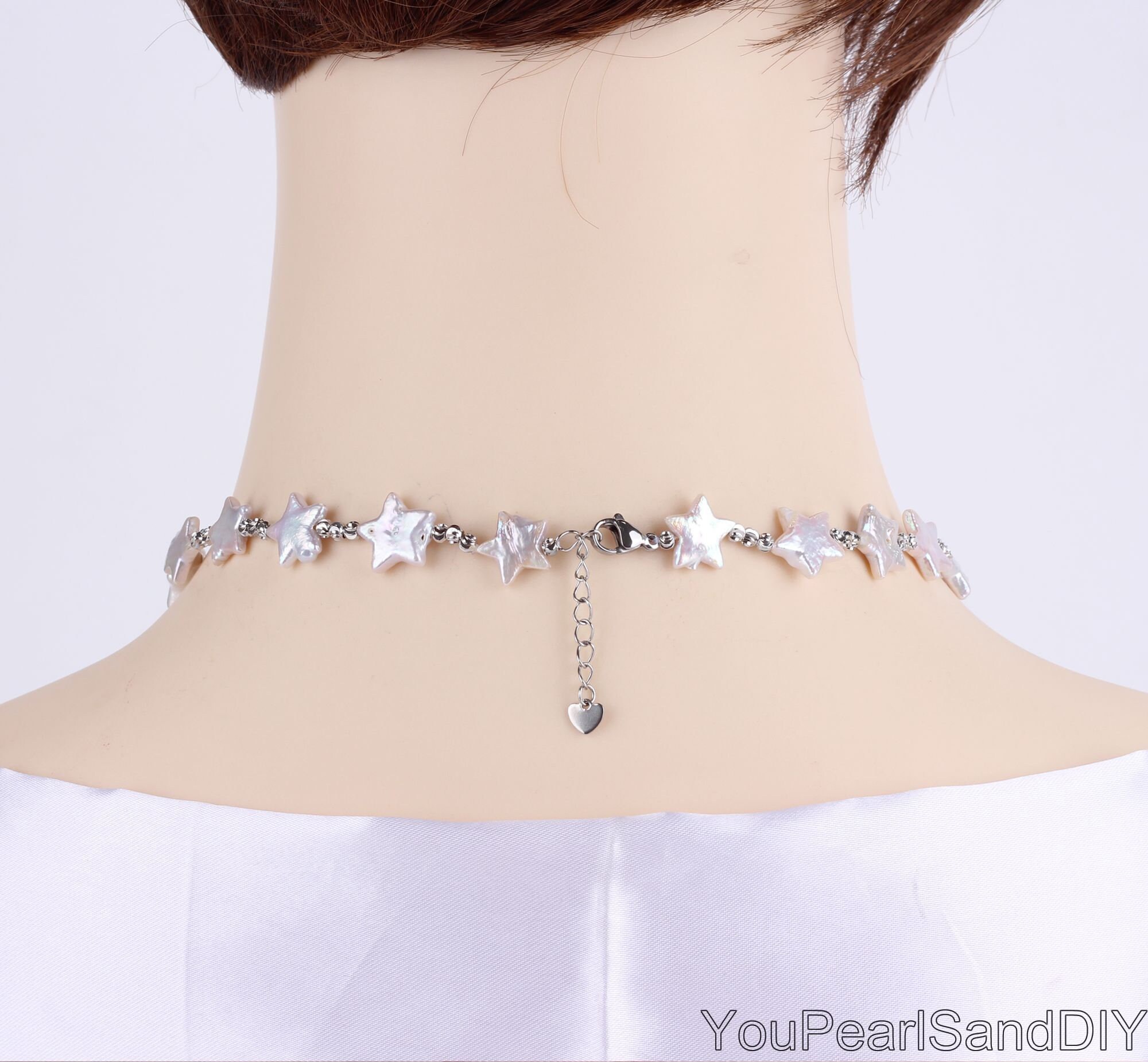 Handmade 13mm Natural White Freshwater Star Pearl Necklace/choker