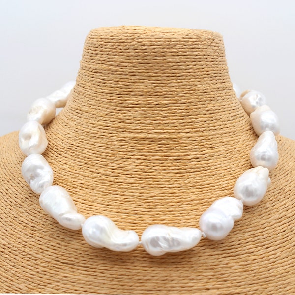 High quality Thick nacre Large baroque pearl necklace,white jumbo flameball pearl necklace,freshwater pearl necklace,Wedding necklace
