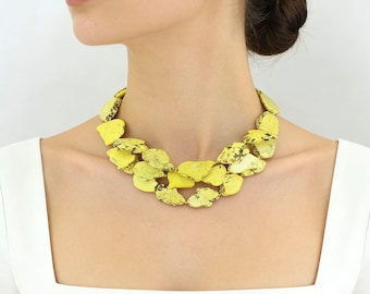 Yellow Slab Freeform Turquoise Necklace,Multi-Strand Chunky Gemstone Necklace,Natural Turquoise Necklace,Healing Gemstone,Necklace For Women