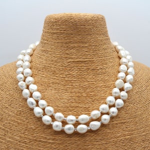 11-12mm 2 Layered Handmade Natural White Freshwater Pearls Necklace,Baroque Pearl Necklace,Necklace For Women,Necklace Gift,Wedding Necklace