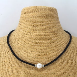 Leather Pearl Choker,9-10mm Pearl Leather Necklace,White Freshwater Pearl Chocker Necklace,Genuine Pearl Necklace,Christmas/Birthday Gift
