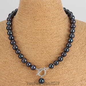 10-12 mm schwarze Perlenkette, natürliche runde Edison Süßwasserperlen Halskette, handgemachte Pfau schwarze Perle Pendnat Halskette, Halsketten-Geschenke
