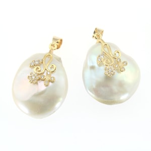 Natural White Pearl Pendant,Loose Pearl Pendant,Genuine Freshwater Pearl Jewelry,Chunk Coin Pearl Pendant,DIY Pendant Necklace,DIY Gifts