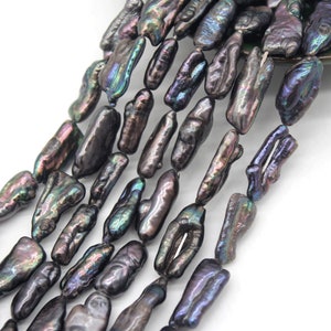 6-7x22-25 mm Pfau Farbe Biwa Stick Süßwasserperlen, lange gebohrte Biwa Stick Perlen,Hochglanz Perlen, ganzer Strang, DIY-16Inches