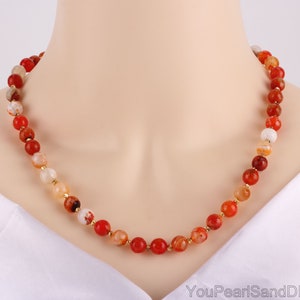 8mm Handmade Orange Faceted Agate Beading Necklace,Statement Necklace,Healing Agate Beads,Gemstone Jewelry for Her,Necklace Anniversary Gift