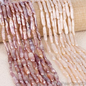 5-6mmx18-24mm Genuine Stick Biwa Freshwater Pearl Beads,Natural White/ Purple Pearls,Long Pearls Supplies,Wholesale Pearls-15inches-PB001