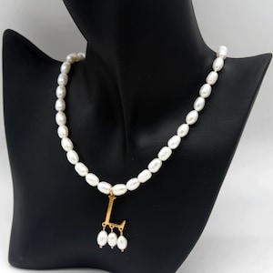 7-8mm Letter Necklace,Natural White Freshwater Pearls Necklace,Gold Initial Necklace,Necklace For Her,Anniversary Gift-NL2281