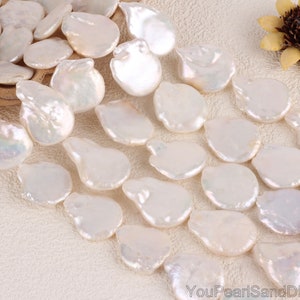 20-22x25-30mm Teardrop Coin Pearl,Natural White Freshwater Pearls,Loose Pearls Supply,Jewelry Design,Wholesale Pearls,DIY-15Inches-NK001-7