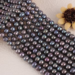8-9 mm Pfau Schwarz Natürliche Süßwasser Runde Perlen, Lose Perle für DIY Halskette,DIY Geschenk,Großhandel Perlen,Schmuckherstellung-50stk-15.5inches