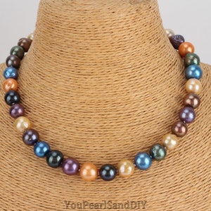 10-12mm Rainbow Real Round Edison Pearls Necklace,Good Luster Freshwater Edison Pearl Necklace Choker,Handmade Pearls Necklace,Gift for Her