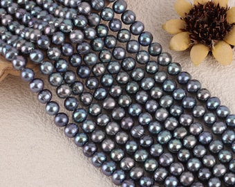 8-9mm Round Peacock Black Pearls Beads,Natural Freshwater Pearls,Loose Pearls Strand Supply,Wholesale Pearls,Jewelry Making-15Inches-49Pcs