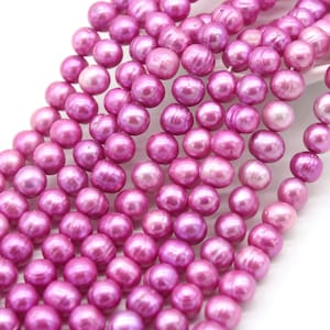 8-9 mm High Luster Natural Freshwater Potato Pearls,Neon Pink Loose Pearl Beads,Pearls for DIY Necklace Bracelet,Earrings-15.5 Inches-PS2220