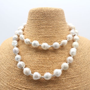 12-13mm Long Natural White Baroque Pearl Necklace,Handmade Pearl Necklace,Freshwater Baroque Pearl Necklace,Necklace Gift for Her-33Inches