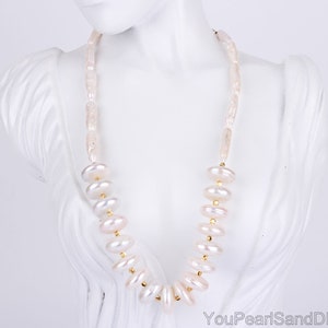 Natural White Coin&Biwa Pearl Necklace,Freshwater Pearls Necklace,Handmade Pearls Choker,Mother&#39;s Day Gifts,Personalized Jewelry for Women
