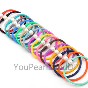 39PCS-18 Colors Silicone Rubber Waterproof Stretch Bracelet,10-11mm Oval Freshwater Pearl Bracelet& Waterproof Stretch Bracelet,Gifts--W022