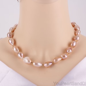 Natural Light Purple Freshwater Teadrop Baroque Pearls Necklace,Handmade Baroque Pearls Necklace,Necklace Gift,Gift for Her,Pearls Jewelry