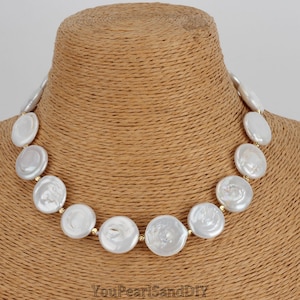 15-16mm Handmade Long Freshwater Pearls Necklace,White Coin Pearls Necklace,Minimalist Pearls Necklace,Personalized Jewelry for Women,Gifts