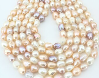 8-9mm White Pink Purple  Baroque Freshwater Pearl Beads, Nugget Baroque Pearl beads,Loose Pearls,Wedding Pearls,Jewelry Supplies-14-15inches