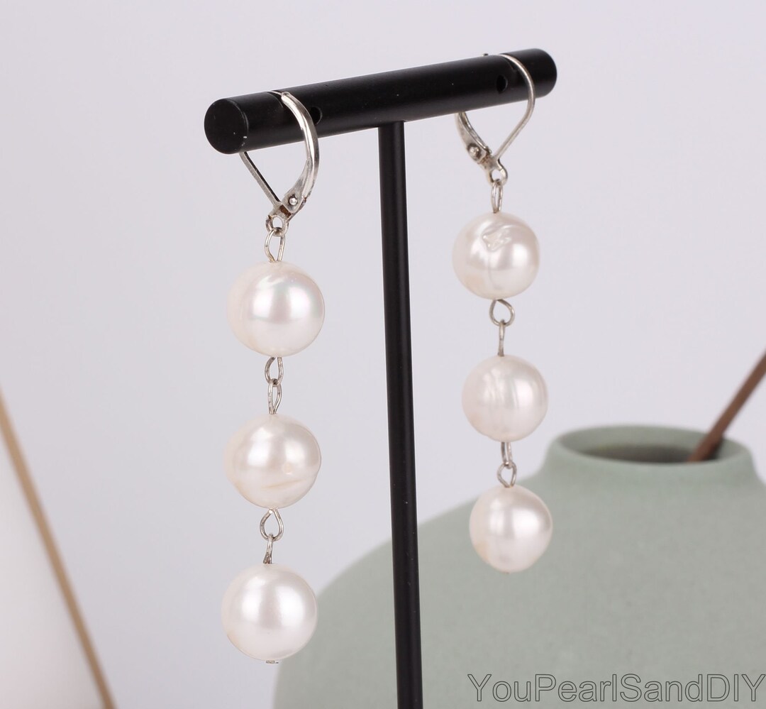 White Freshwater Pearl Drop Threader Earrings,elegant Long Pearl ...