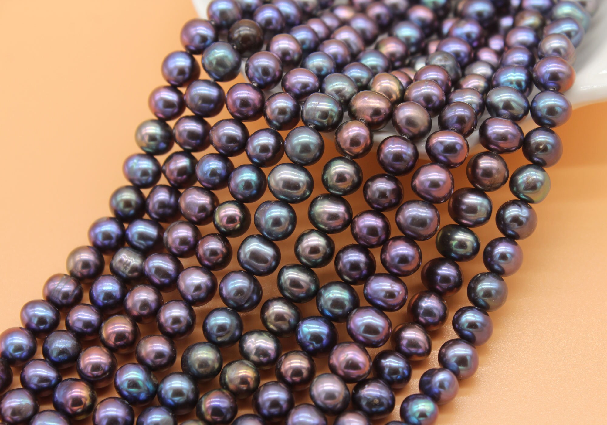 8-9mm High Luster Peacock Black Potato Pearl Beads,loose Round ...