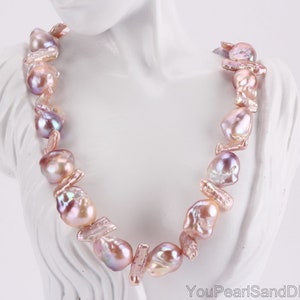 High Luster Shining Mix Baroque Pearl Necklace,Natural Color Biwa/Baroque Pearls Necklace,Flameball  Freshwater Pearl Jewelry,Gift for Her
