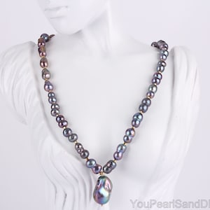Rare Peanut Shaped Pearl Necklace,Peacock Black Pearl Necklace With Baroque Pearl Pendant,Statement Jewelry,Natural Pearls Necklace-NL2378