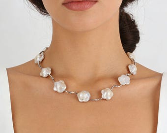 15-17mm Natural White Flower Pearl,Handmade Pearls Necklace& Bracelet,Wedding Necklace,Christmas Gift-AG006