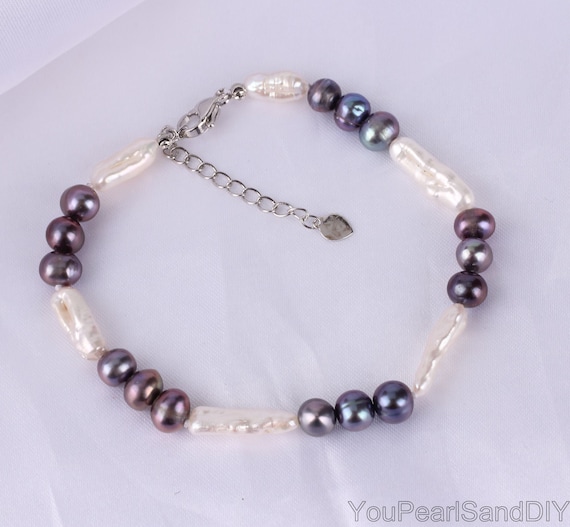 Natural Freshwater Pearl Bracelet,stick Biwa Pearl& Peacock