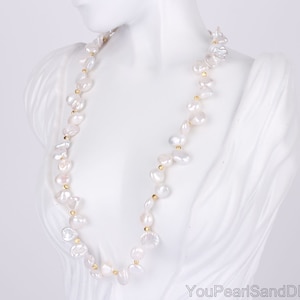 Handmade White Keshi Freshwater Pearl Necklace,Genuine Reborn Pearl Necklace With Gold Beads,High Quality Pearl Jewelry,Pearl Necklace Gift,