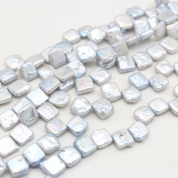 11-12mm Thick Square Freshwater Pearls,Healing Pearls, Baroque Pearl Beads,Light Blue Loose Pearl Beads,Wholesale Price--15.5 Inches--PS2286