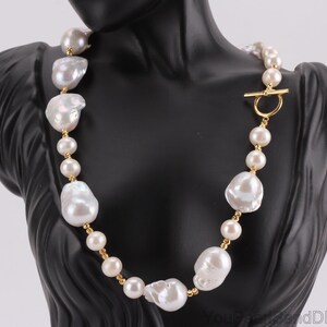 15-16x20-21MM Natural White Baroque Pearls&10mm Near Round Pearls Necklace,Handmade Minimalist  Pearl Necklace,Gift for Her,Christmas Gifts