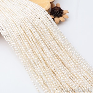 2.5-3mm Natural White Freshwater Rice Pearls Strand, Tiny Seed Beads for Jewelry Making, 13.5"