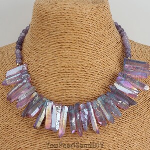 Natural Quartz&Purple Chalcedony Beading Necklace,Healing Gemstone,Handmade Necklace,Gifts for Her,Elegant Purple Necklace,Christmas Gift
