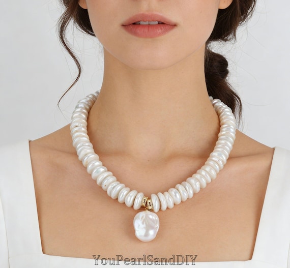 Handmade 8x15mm Abacus Pearls Pendant Necklace,natural Nucleated