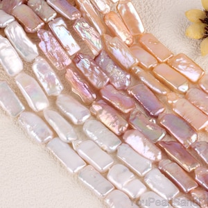 8-10x20-25mm Natural Color Biwa Pearl Beads,Rectangle White/Pink/Purple Biwa Freshwater Pearl,DIY Jewelry,Wholesale Pearls-15Inches -PB005