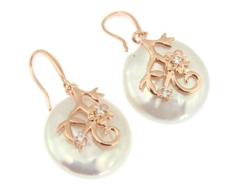 Natural White Coin Freshwater Pearl Earrings,Baroque Pearl Earrings,Gold Earring, Wedding Earring,Women Earrings,Gift For Her--ED003