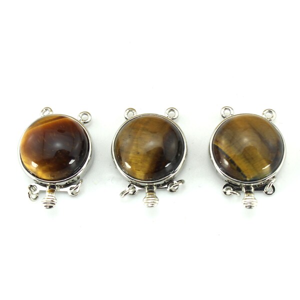 18mm Silver Layered Detangler Clasps,Tiger Eye Gemstone Clasps,2 Strands Clasp Connector,Multi Necklace Clasp,Box Jewelry Clasps,Wholesale