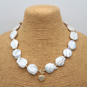 16-17mm Natural White Coin Pearl Necklace,Pearls Pendant Necklace,Flat Freshwater Pearl Necklace,Real Pearl Jewelry Gift,Minimalist Necklace